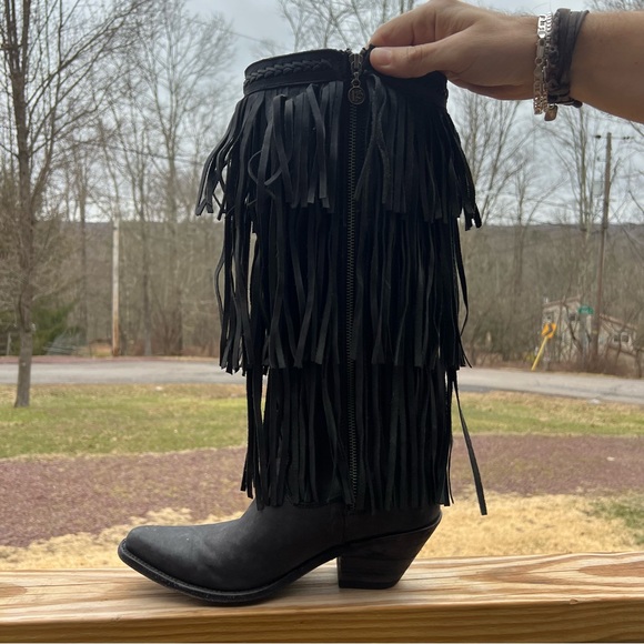 Liberty Black Fringed Black Western Knee-High Cowboy Boots - Women - Picture 3 of 9
